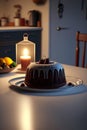 Delicious cake on a dining table in the kitchen