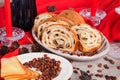 Delicious cake on New Year's table with red Royalty Free Stock Photo