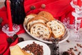 Delicious cake on New Year's table with red Royalty Free Stock Photo