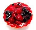 Delicious cake pastry with fruit raspberry currant isolated on Royalty Free Stock Photo