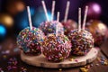 delicious cake pops decorated with frosting chocolate and sprinkles Royalty Free Stock Photo