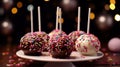 Delicious cake pops decorated with frosting chocolate and sprinkles Royalty Free Stock Photo