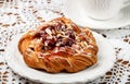 Delicious cake of puff pastry with cherries