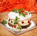 Delicious cake with strawberry mint and cream Royalty Free Stock Photo