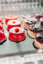 Delicious cakes and desserts in a traditional cafe patisserie