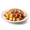 Delicious Canadian Poutine with Cheese Curds and Gravy on a Plate .