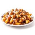 Delicious Canadian Poutine with Cheese Curds and Gravy on a Plate .