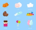 Delicious candies flat vector illustrations set