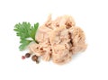 Delicious canned tuna chunks on white background Royalty Free Stock Photo