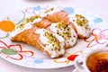 Delicious Cannoli, Sicilian dessert on plate