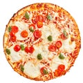Delicious caprese italian pizza over isolated white background