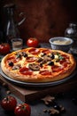 Delicious Capricciosa Italian pizza. Close up shot. Royalty Free Stock Photo