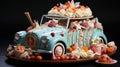 Delicious car shaped cake made of fondant