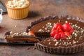 Delicious caramel chocolate tart Royalty Free Stock Photo