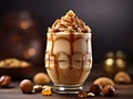 Delicious caramel frappuccino with caramel sauce cream on top Ai Generated