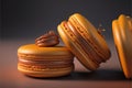 Delicious caramel French macaroons with chocolate filling