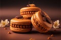 Delicious caramel French macaroons with caramel filling