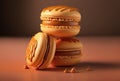 Delicious caramel French macaroons with gooey filling