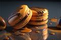 Delicious caramel French macaroons with gooey filling