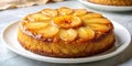 Delicious caramelized fruit upside-down cake on a white plate. Generative AI Royalty Free Stock Photo