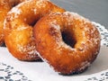Delicious carnival sugary donuts closeup
