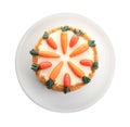 Delicious carrot cake isolated on white, top view Royalty Free Stock Photo
