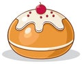 Delicious cartoon donut with white icing and cherry topping on white background Royalty Free Stock Photo