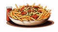 Delicious Cartoon Realism: French Fries With Meatballs In A Chinapunk Style Royalty Free Stock Photo