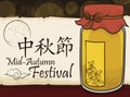 Delicious Cassia Wine in Jar with Scroll for Mid-Autumn Festival, Vector Illustration