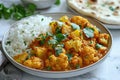Delicious cauliflower potato curry with rice Royalty Free Stock Photo