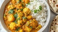 Delicious cauliflower potato curry with rice Royalty Free Stock Photo