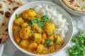 Delicious cauliflower potato curry with rice Royalty Free Stock Photo