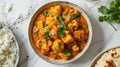 Delicious cauliflower potato curry with rice Royalty Free Stock Photo