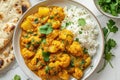 Delicious cauliflower potato curry with rice Royalty Free Stock Photo