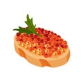 Delicious caviar on bread. Seafood product of red fish and sturgeon or fish from the salmon family. Gourmet food close