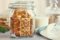 Delicious cereal cookies in glass jar