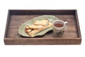 Delicious cheese blintz on green plate Royalty Free Stock Photo