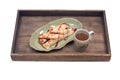 Delicious cheese blintz on green plate Royalty Free Stock Photo