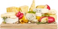 Various Kinds of Cheeses on the Wooden Platter -