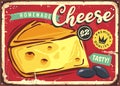Delicious cheese vintage tin sign with red background