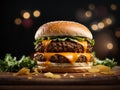 Floating delicious cheeseburger, classic comfort food that is enjoyed by people of all ages, Cinematic advertising photography