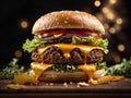 Floating delicious cheeseburger, classic comfort food that is enjoyed by people of all ages, Cinematic advertising photography