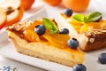 Delicious cheesecake with apricots, blueberries and almonds clos