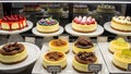 Delicious Cheesecake Display in a Bakery Royalty Free Stock Photo
