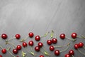 Delicious cherries on grey background Royalty Free Stock Photo