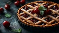Delicious cherry pie featuring raspberries and cherries, set upon a dark background Royalty Free Stock Photo