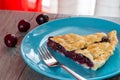 Delicious cherry pie slice on a blue plate Royalty Free Stock Photo