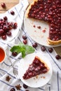 Delicious cherry pie on wooden table Royalty Free Stock Photo