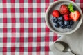Delicious Chia Pudding with Fresh Berries on Red and White Checkered Tablecloth Royalty Free Stock Photo