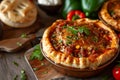 Delicious Chicago Deep-Dish Pizza Pie with Melted Cheese, Sausage, and Fresh Tomato Sauce, Culinary Delight in Every Slice